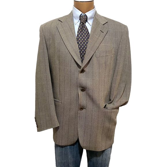 Lubiam F.‎ Illi Lanifico Men's Blazer 50 Eur 40R US  Gray Wool Windowpane - Picture 1 of 15